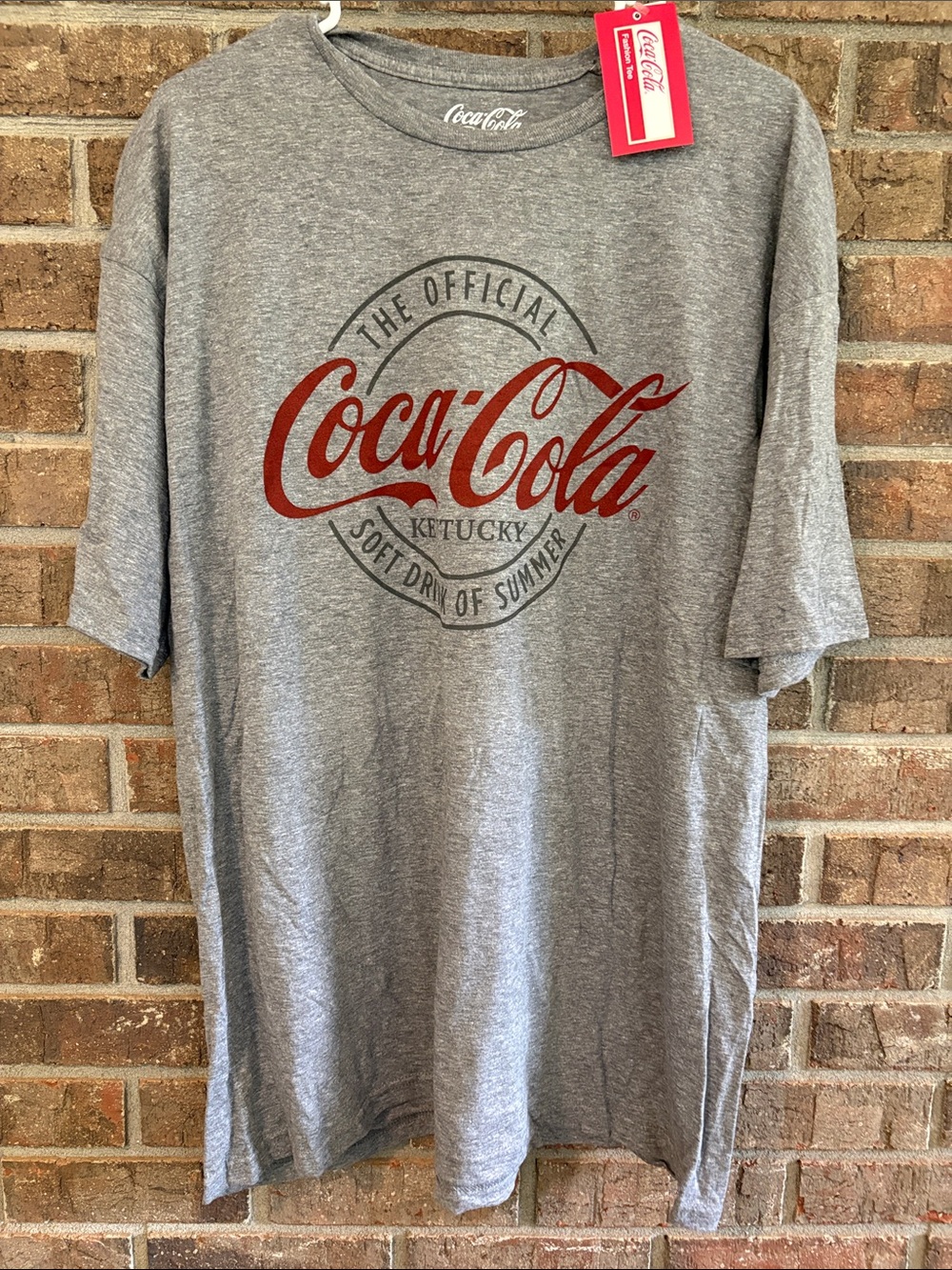 Coca Cola Gray Short Sleeve Graphic Logo Tee with Red Script